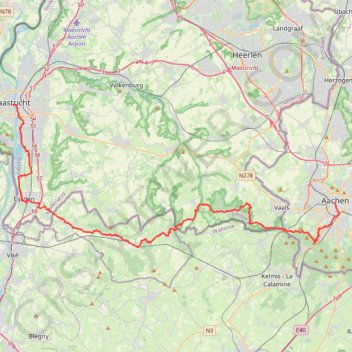 GR128 De Maastricht (Pays-Bas) à Aachen (Allemagne) GPS track, route, trail