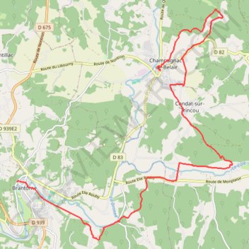 Brantôme depuis Champagnac-de-Belair GPS track, route, trail